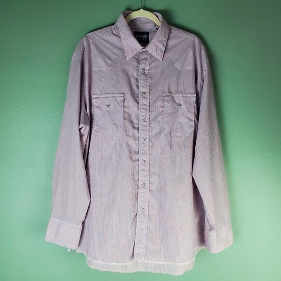 Wrangler Mens Red White Blue Striped Western Pearl Snap LS Shirt Size 2XT - Picture 1 of 8